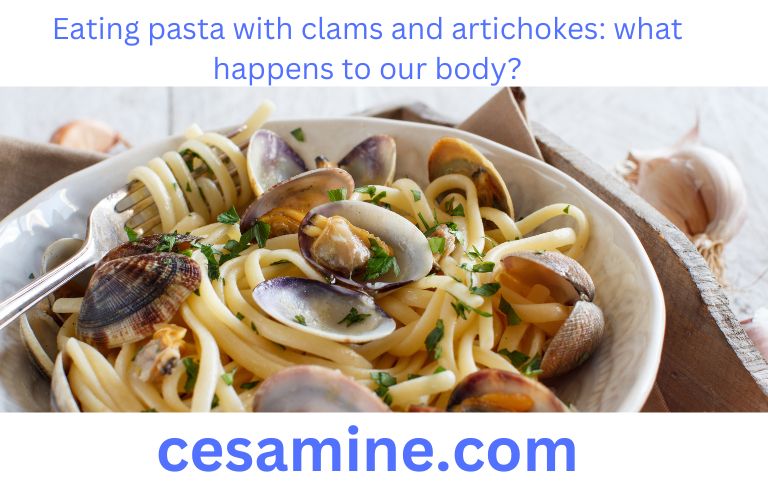 Eating pasta with clams and artichokes